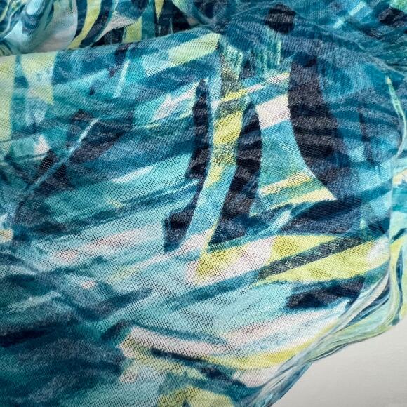 Chico's Blue Abstract Botanicals Print 3/4 Sleeve Lightweight Top Size 2 (Large) - Picture 5 of 6